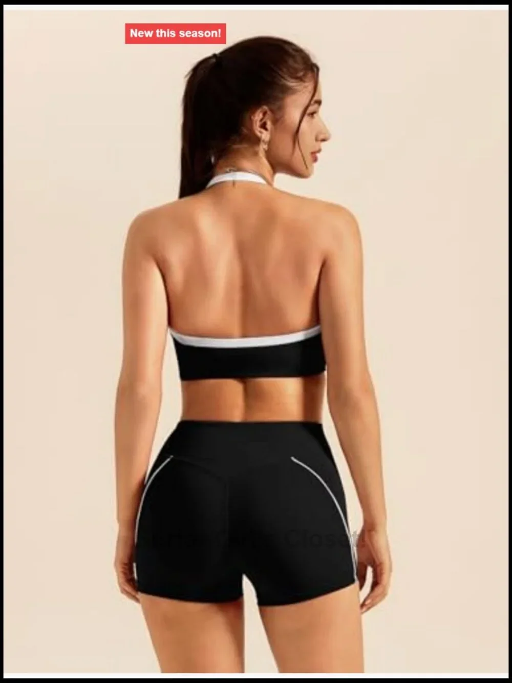 Knot Front Halter Top and High Waisted Butt-lifting Shorts Active Jogger Set - Picture 2 of 6